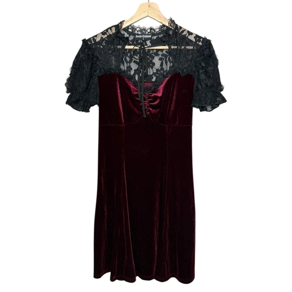 Scarlet Darkness Goth Vampire Velvet Lace Dress Burgundy S Dark Romantic Witchy